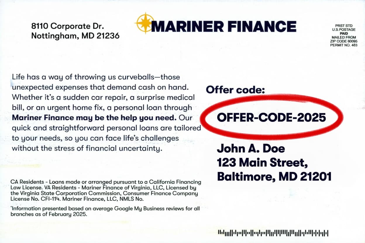 Mariner Finance live pre-approved mail check voucher
