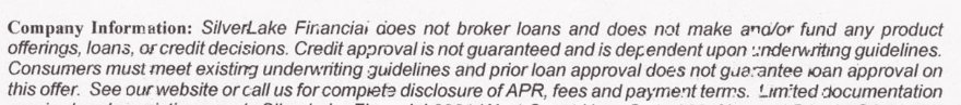 Sample disclosure from a hybrid debt settlement mailer stating the company is not a lender or broker